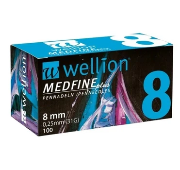 Иглы для инсулиновых шприц-ручек Wellion MEDFINE plus 0,25(mm)(31G) x 8 мм, упаковка 100 шт.
