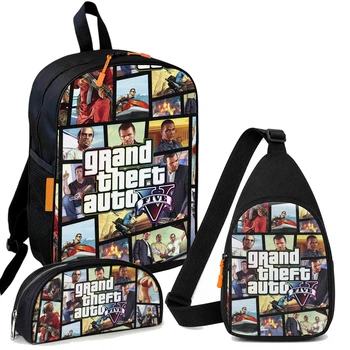 Набір GTA (Grand Theft Auto) 3 в 1: дитячий рюкзак + сумка-слінг + пенал, для хлопчика та дівчинки 7–9 років (6081)
