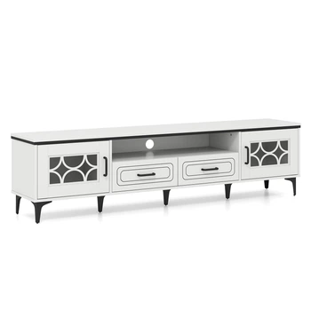 Длинная TV-тумба с 2 ящиками для телевизора до 80 дюймов, 180,5×35×46 см, цвет: бело-серый Costway