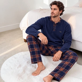 Теплая мужская пижама флис PIJAMA’N, синяя клетка 2XL (52–54)