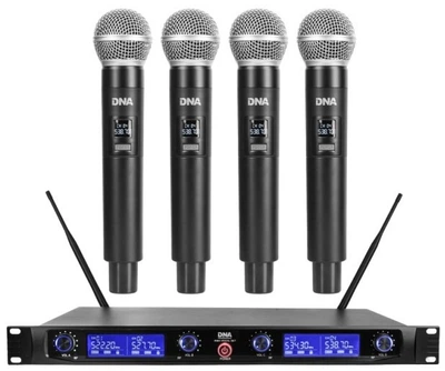 Czterokanałowy bezprzewodowy zestaw wokalny DNA WM4 VOCAL SET z 4 mikrofonami dynamicznymi do ręki (5908249814745)