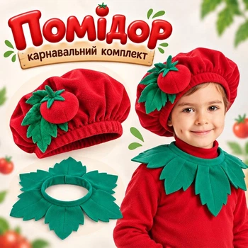 Карнавальний комплект «Помідор» (шапка-берет і комірець), костюм Помідор, One Size