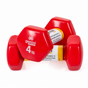 Гантели для фитнеса Gemini Sport с виниловым покрытием 2×4 кг GSD-4.0RED