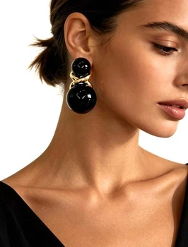 Жіночі сережки "Вісімки" 3.8 см jewelry Чорні