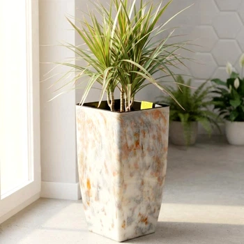 Вазон высокий Квадро Stone 14 л 27×27×51 см серебряный опал Алеана