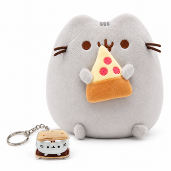 Мягкая игрушка 2Life Pusheen Cat Пушин Кэт Кот 12х15 см с Пиццей Серый и Брелок Пушин Сэндвич n-13551