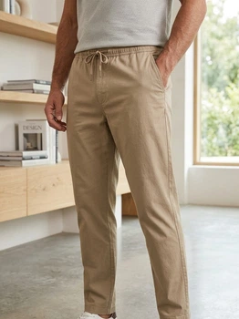Мужские бежевые штаны Marks & Spencer Tapered Fit р. XL
