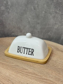Масленка OLens Butter бамбуковая с фарфоровой крышкой 18х12х9 см Белый 102-1260