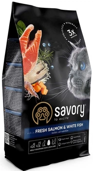 Сухий корм для довгошерстих кішок Savory зі свіжим лососем і білою рибою 400 г (30013) (4820232630013)