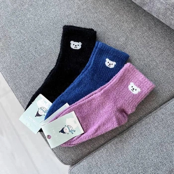 Зимние женские теплые носки на флисе NiceSocks Мишки, Три пары/36-40р.
