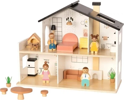 Дерев'яний ляльковий будиночок Tooky Toy з аксесуарами та родиною 20 предметів TP548 (6976831555535)