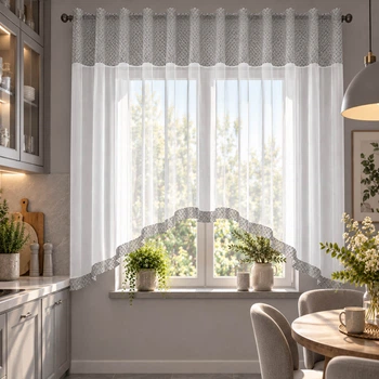 Кухонная тюль арка Adagio Windows Decor Серая под любой карниз в размерах 2,8х1,7м, легкая короткая штора для окна