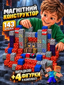 Магнітний конструктор Minecraft магнітні кубики у стилі Майнкрафт будівельний блочний 3D набір 143 магнітних блоків дитячий розвивальний для дітей хлопчиків і дівчаток іграшка з магнітами для творчості моделювання складання подарунка Magnetic