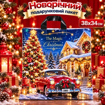 Пакет новогодний подарочный с петлевыми ручками 38х34 см подарочные пакеты с Новогодней елкой (нгн петля 38х34-2)
