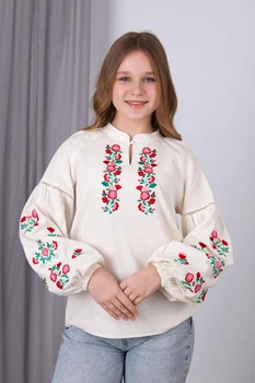 Вышиванка для девочки Mevis 5790-02 лён молочный 164