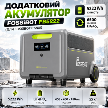 Додатковий акумулятор FOSSiBOT FB5222 для F7200, LiFePO4 5222,4 Вт·год, 6500+ циклів