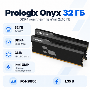 Оперативная память Prologix Onyx 32 ГБ 2x16 ГБ DDR4 3600 МГц CL18 Black (PRO32GB3600YB4K)