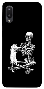 Чехол для Galaxy A02 с принтом Skeleton with cat