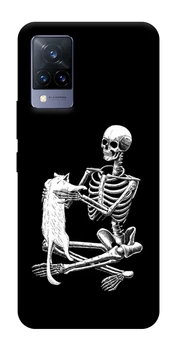 Чохол для Vivo V21 з принтом Skeleton with cat