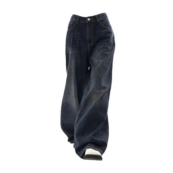 Молодіжні жіночі широкі джинси-баггі (baggy jeans) Розмір М No Brand графітово-чорні з ефектом потертості (2022-14)