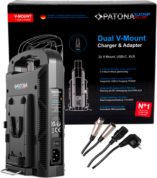 Зарядний пристрій PATONA Premium двоканальний V-Mount 6 А x 2, USB-C PD 100 Вт із кабелем XLR 4-pin (4055655239561)