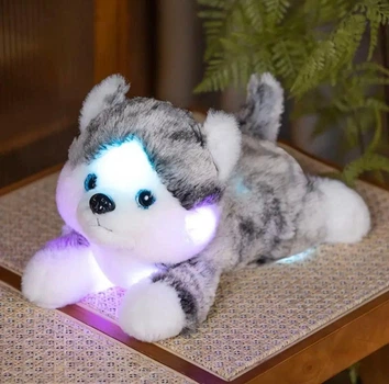 Мягкая интерактивная игрушка "Песик Хаски" с LED-подсветкой 35см (собачка с батарейками)