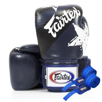 Боксерские перчатки Fairtex натуральная кожа 14 унций синие.