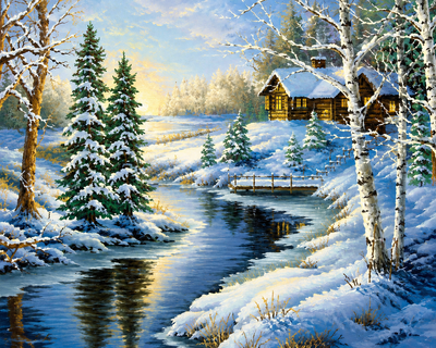Алмазная мозаика ColorArt 40х50см Зимний пейзаж SP028 полная выкладка, квадратные алмазики, набор для творчества и рукоделия