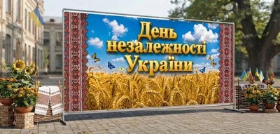 Баннер для фотозоны патриотический PHOTODECOR «День Независимости Украины с украинским орнаментом» 1 кв.м