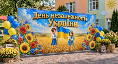 Баннер для фотозоны патриотический PHOTODECOR «День Независимости Украины — дети в поле» 1 кв.м