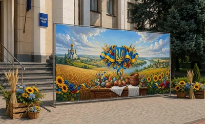 Баннер для фотозоны патриотический PHOTODECOR «Праздничная Пасха в Украине» 1 кв.м
