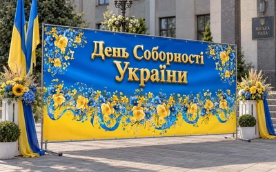 Баннер для фотозоны патриотический PHOTODECOR «День Соборности Украины — жёлто-голубые цветы» 1 кв.м