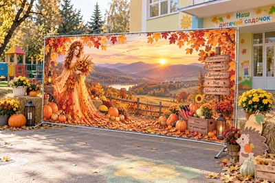 Баннер для фотозоны осенний PHOTODECOR «Осенняя фея среди гор» 1 кв.м