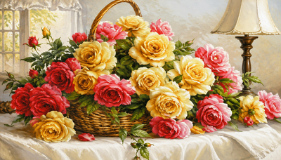 Алмазная мозаика ColorArt Розы в корзине 40х70 SS814 полная выкладка, квадратные алмазики, набор для творчества и рукоделия