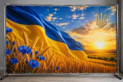 Баннер для фотозоны патриотический PHOTODECOR «Флаг Украины и пшеница» 1 кв.м
