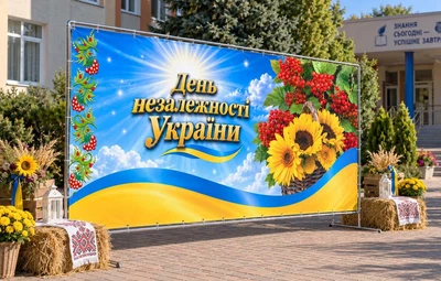 Баннер для фотозоны патриотический PHOTODECOR «День Независимости Украины с калиной и подсолнухами» 1 кв.м
