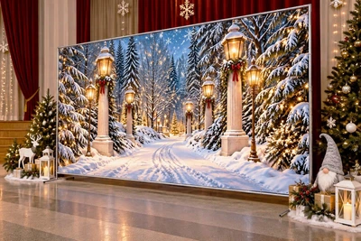 Баннер для фотозоны новогодний PHOTODECOR «Зимова аллея з фонарями в зимовому парку» 1 кв.м