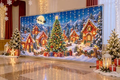 Баннер для фотозоны новогодний PHOTODECOR «Зимний городок с большой ёлкой» 1 кв.м
