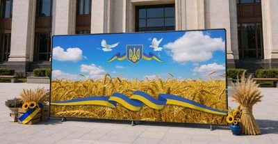 Баннер для фотозоны патриотический PHOTODECOR «Украинские ленты и пшеница» 1 кв.м