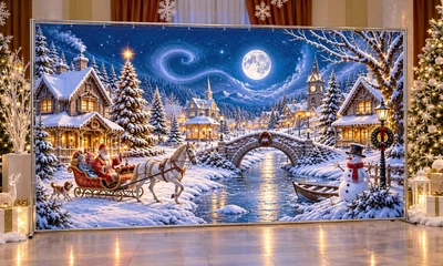 Баннер для фотозоны новогодний PHOTODECOR «Сказочный городок с санями Санты» 1 кв.м