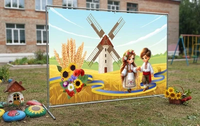 Баннер для фотозоны патриотический PHOTODECOR «Патриотическая лента с детьми» 1 кв.м