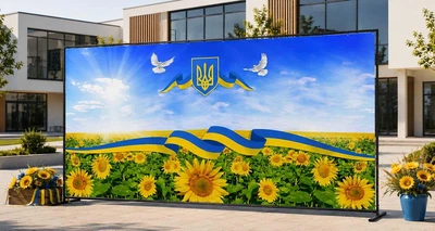 Баннер для фотозоны патриотический PHOTODECOR «Украинские ленты и подсолнухи» 1 кв.м