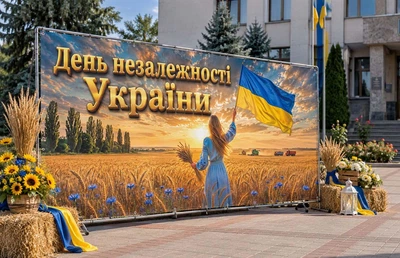 Баннер для фотозоны патриотический PHOTODECOR «День Независимости Украины и пшеничное поле» 1 кв.м
