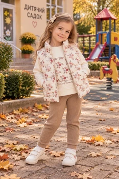 Комплект-тройка с жилеткой "Little Flower" Kiddo молочный 104 см