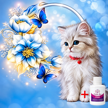Алмазная мозаика на подрамнике ColorArt Котик с цветами 20х20 DDP1216 + Подарок лак для покрытия, полная выкладка, квадратные алмазики, набор для творчества и рукоделия