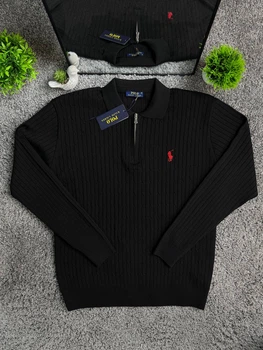 Вязаний чоловічий лонгслів Polo Ralph Lauren Чорний L (PRL-LS-BLK-L)