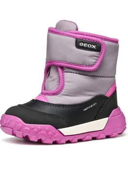 Детские зимние ботинки Geox Trekkyup Amphibiox, сапоги 21р серый/чёрный/фиолетовый девочке