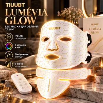 LED-маска TIUUBT SP-1103 для лица и шеи, 175 LED, 7 цветов + NIR, аккумуляторная, белая