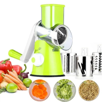 Овочерізка 3в1 для овочів та фруктів Kitchen Master мультислайсер ручний на присосці, ручна терка шатківниця з 3 насадками з нержавіючої сталі та штовхачем