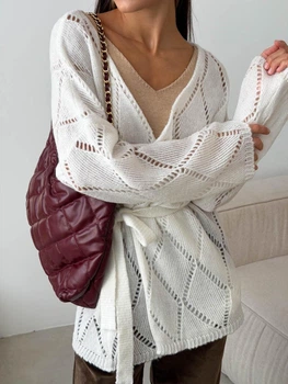 Вязаный женский кардиган Мечта ART KNIT молочный, oversize 046612